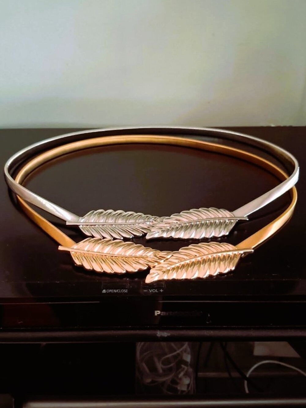 Set of 2 New Elegant Gold & Silver Metal Leaf Elastic Stretch Women Waist Belt